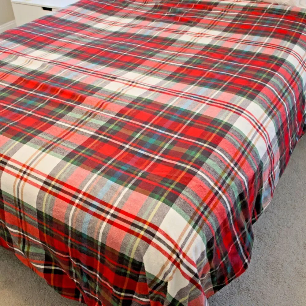 Pottery Barn Red Plaid 100% Organic Cotton Full Queen Duvet Cover 92